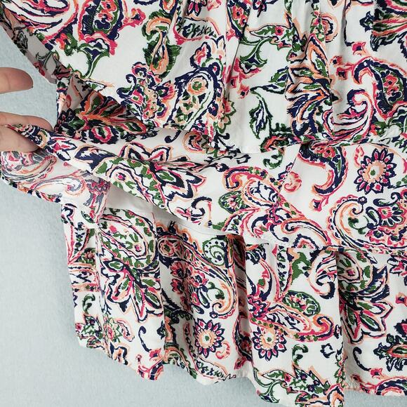 NafNaf Paris Size IT 40 Smocked Waist Layered Mini Skirt Colorful Paisley Floral - Picture 2 of 9